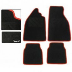6502 Vloermatten zwart tapijt met rode rand (4 stuks)