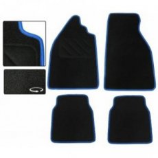 6503 Vloermatten zwart tapijt met blauwe rand (4 stuks)